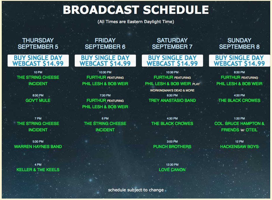 Webcast Schedule from Nugs.TV