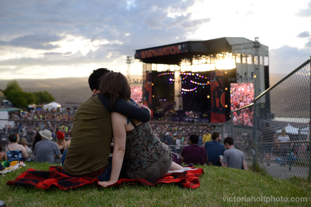 A couple embrace during the Sasquatch! Music Festival on Friday, May 22nd, 2015.