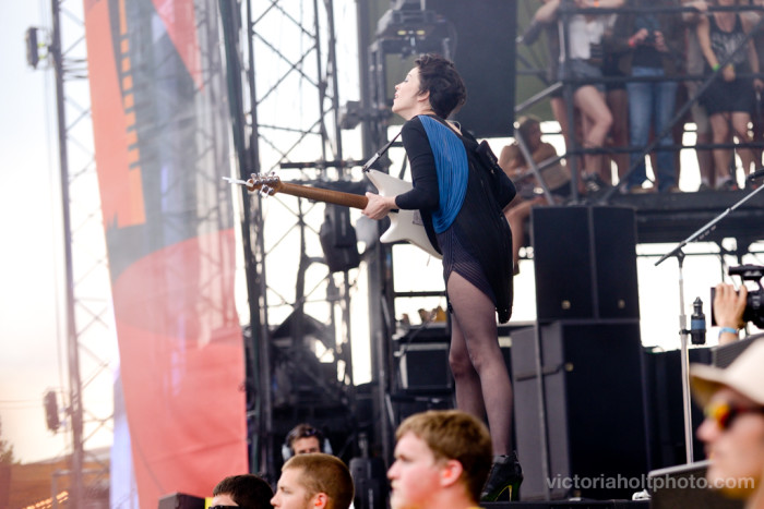 St. Vincent pretends to shoot the crowd with her guitar. (Photo by Victoria Holt)