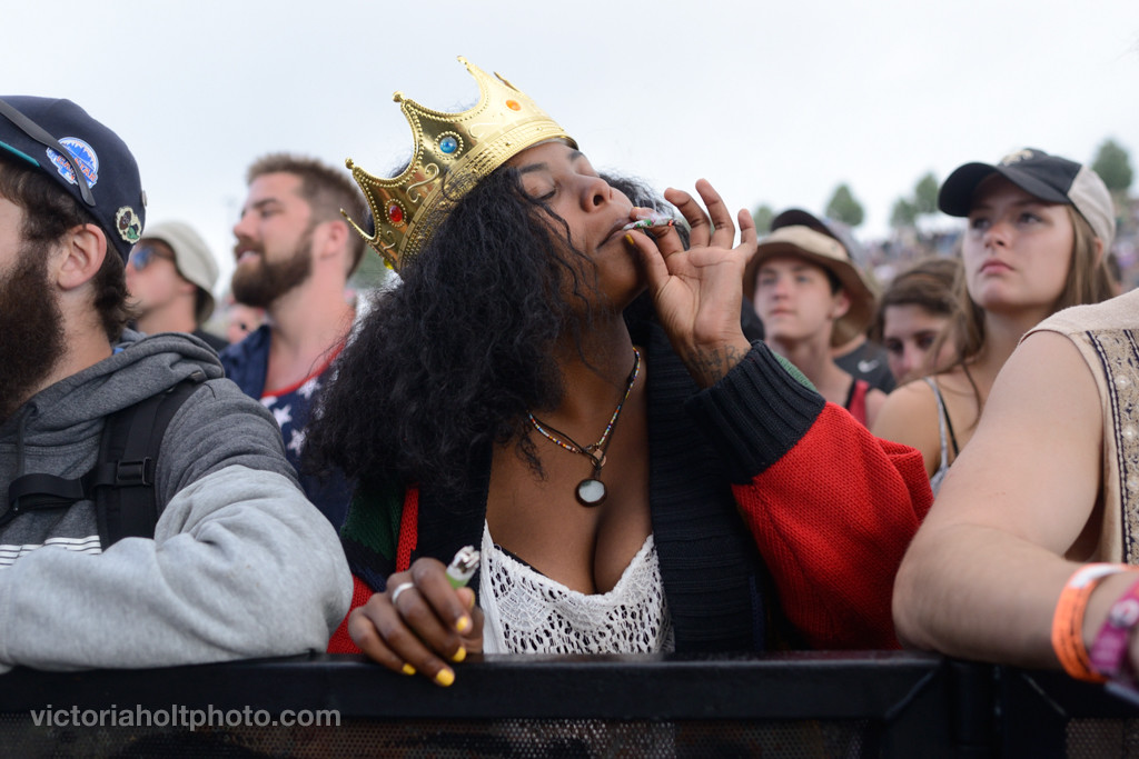 Festival goer enjoys a moment during Schoolboy Q's set on the Sasquatch Stage on Monday, May 25th, 2015.