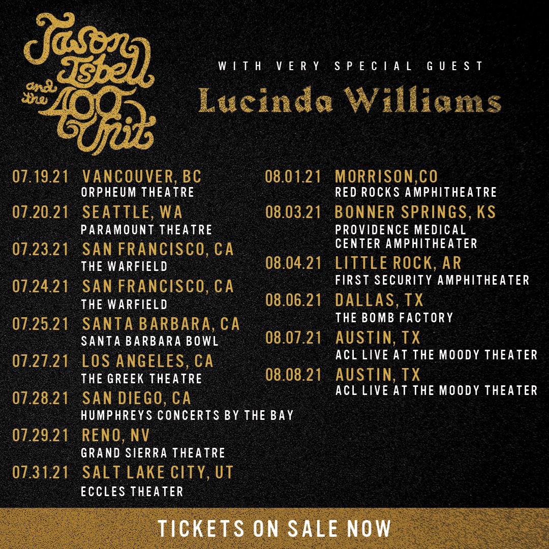 Jason Isbell & the 400 Unit Announce 2021 Tour Dates w/ Lucinda